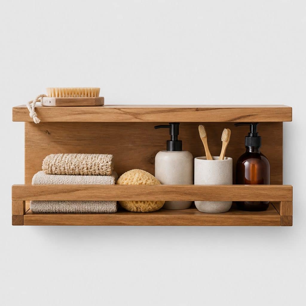 Étagère en bois pour salle de bain presente seul